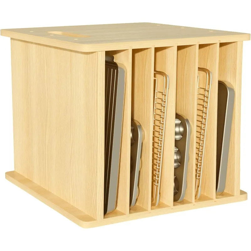 Kitchen Cabinet Baking Sheet Organizer - 7-stufige Holz-Trennwände für Schränke, Keksschalen-Organizer für