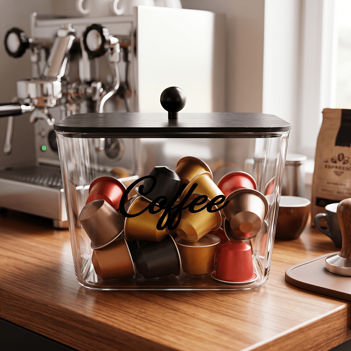 Kitchen Zo - Kaffeepads-Halter mit Deckeln, Kunststoff-Aufbewahrungsbox, K-Cup-Organizer mit