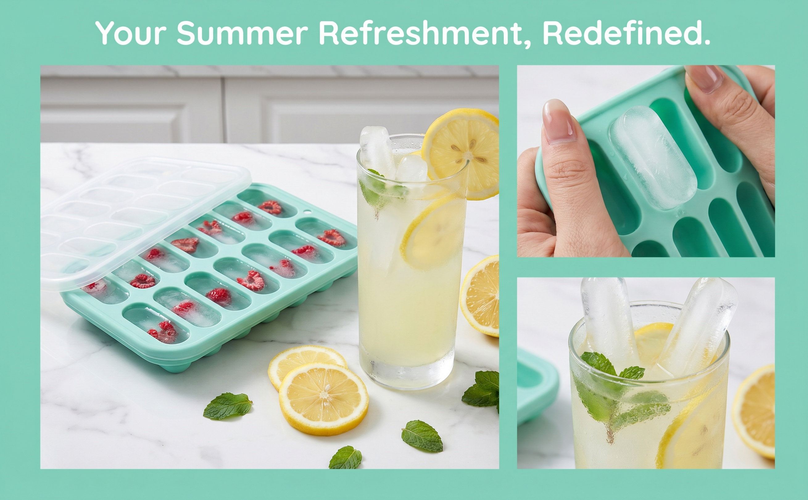 Kitchen Essentials Baking Tray - Eiswürfelform aus Silikon, geschmacksneutral, antihaftbeschichtet, umweltfreundlich,