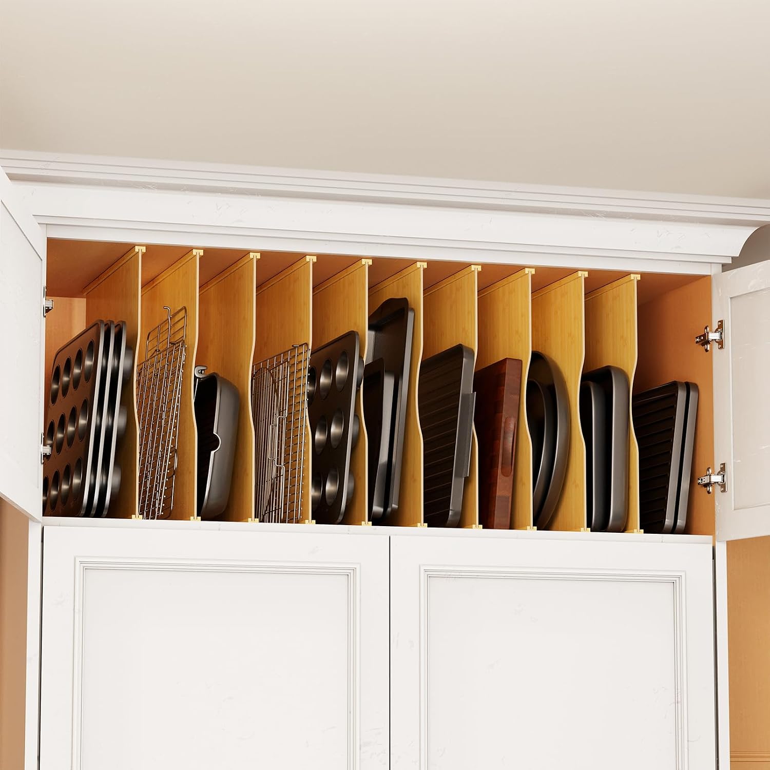 Kitchen Cabinet Baking Sheet Organizer - 10er-Pack Bambus-Tablett-Organizer für Küchenschränke, Vertikaler Backblech-