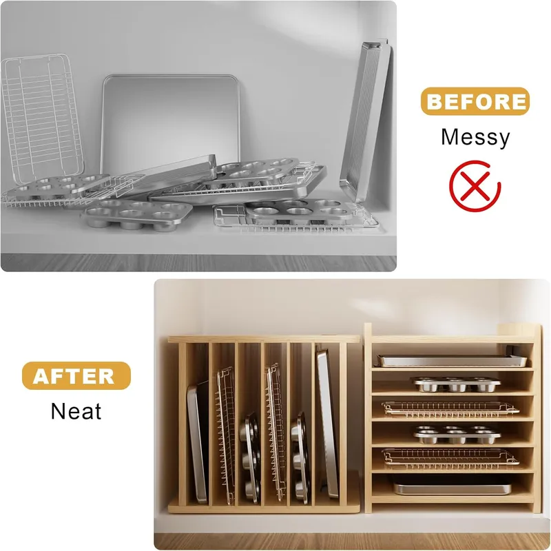 7-stufige Holz-Trennwände für  – Kitchen Cabinet Baking Sheet Organizer Bewertung und Preis